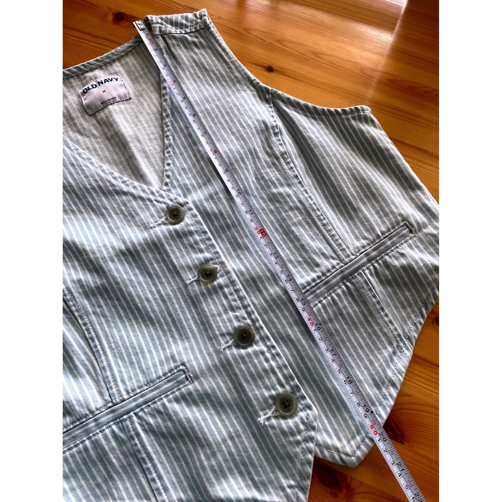 Old Navy Railroad Stripe Button Front Vest 100% Cotton Women's Medium - Picture 7 of 9